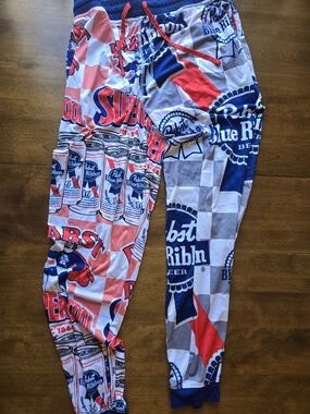 Pabst Blue Ribbon PBR Beer Logo Jogger Lounge Pants Size Large